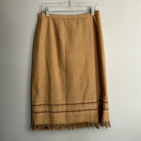 Kasper Dresses & Skirts - Kasper & Co. Skirt Tan Cotton Blend Maxi Size 10 Lined Fringe Moana